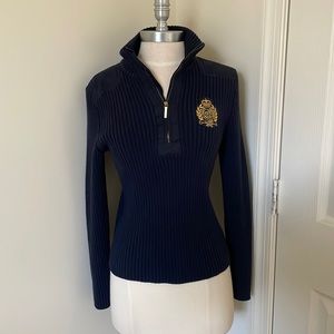 Ralph Lauren Crest Zip Up Sweater Navy Blue Size M